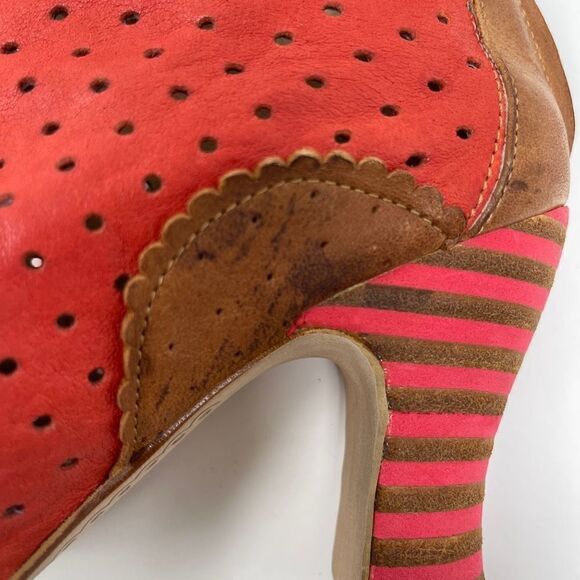 Gold Button Women's Heeled Ankle Zip Booties Real Leather Red Size EU 37 - Picture 11 of 12